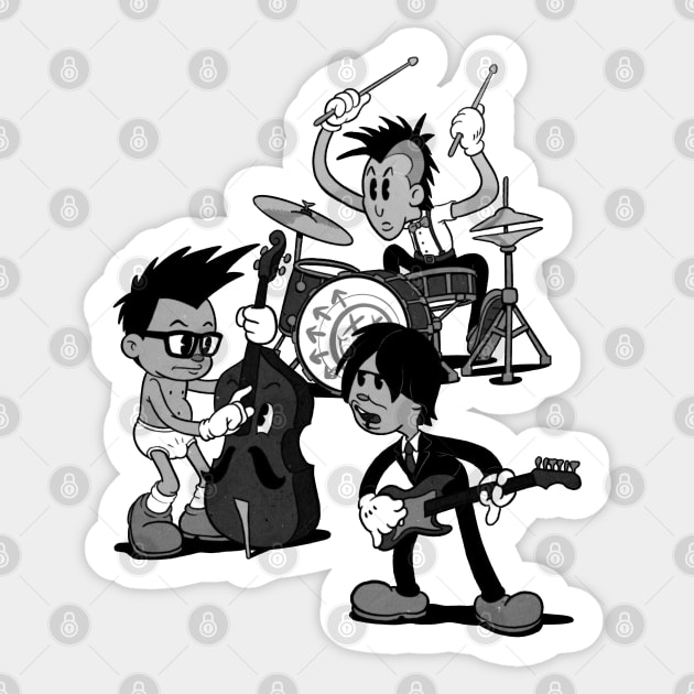 Blink 1932 punk band in 1930s rubber hose style cuphead Sticker by Kevcraven